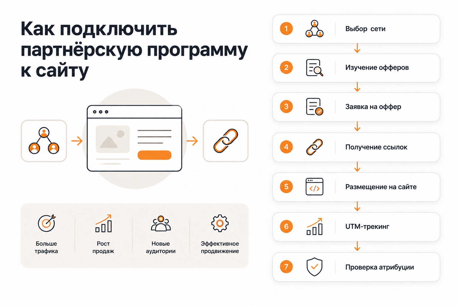 Пошаговый процесс подключения партнёрской программы к сайту — 7 шагов