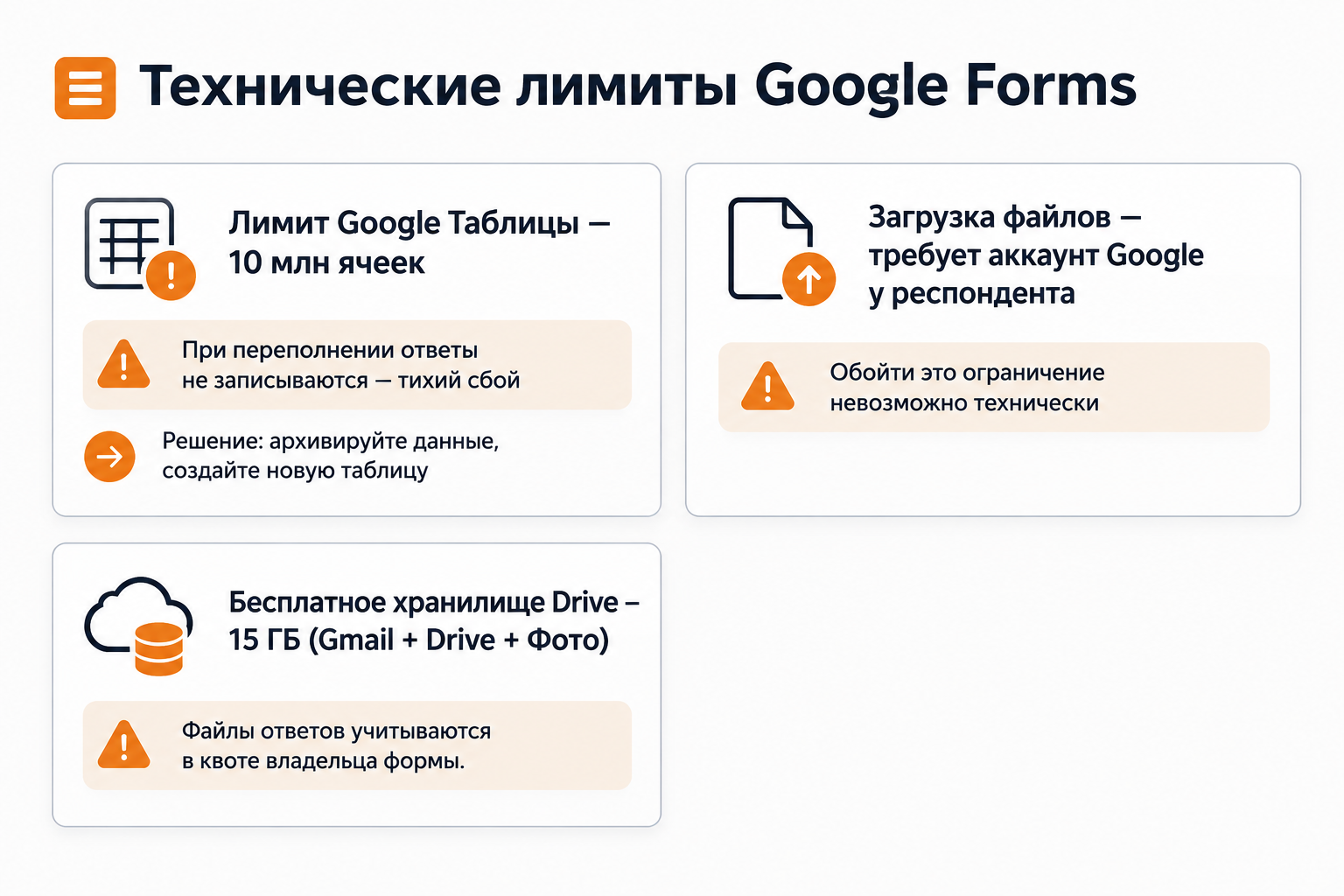 Технические лимиты и типичные проблемы Google Forms: причины и решения