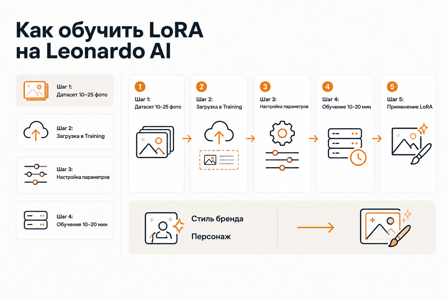 Схема процесса обучения LoRA-модели на платформе Leonardo AI