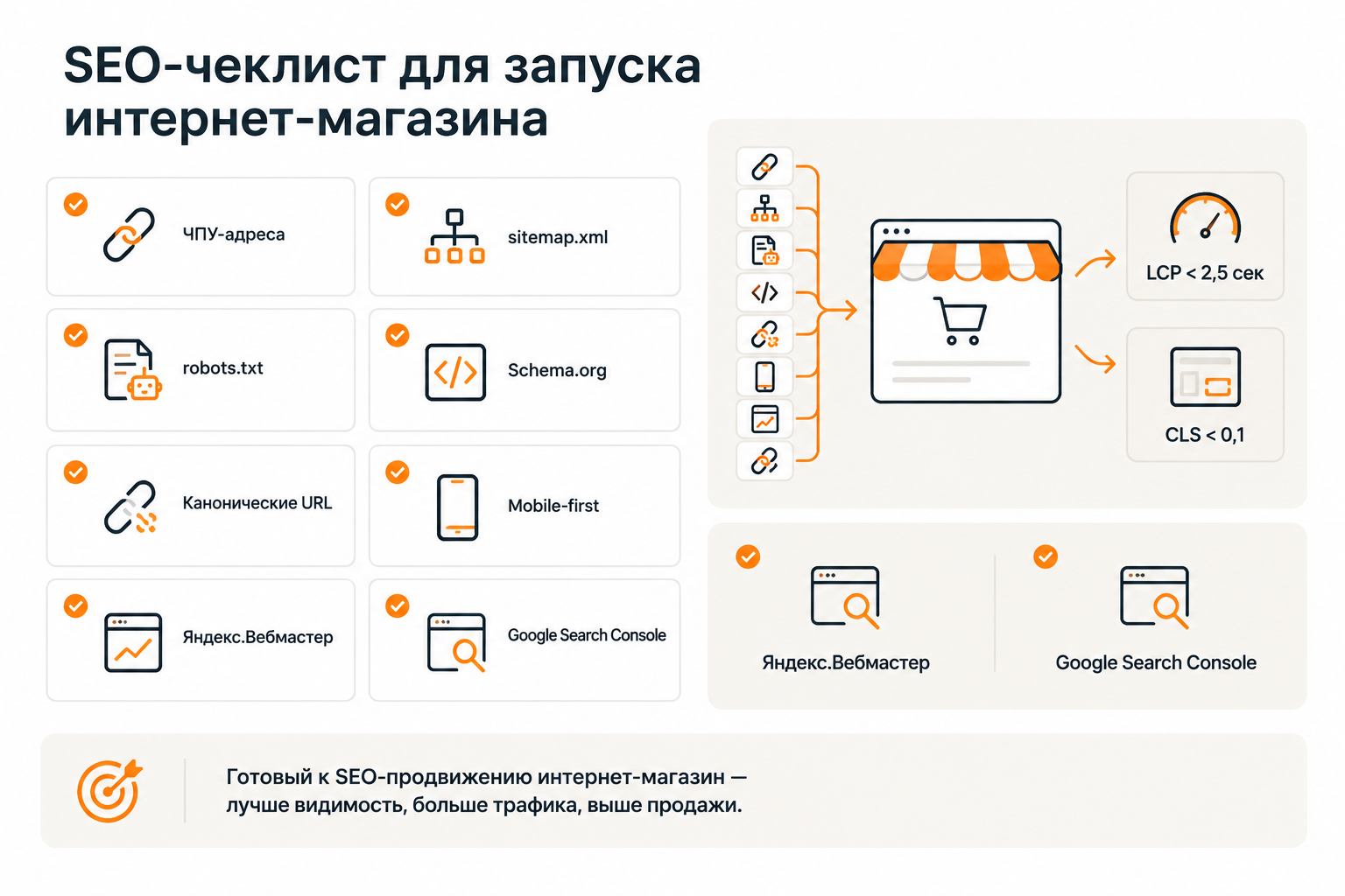 Чеклист SEO-подготовки интернет-магазина при разработке: технические требования к запуску
