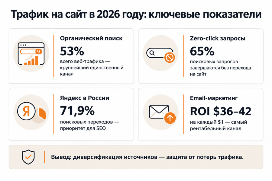 Трафик на сайт в 2026 году: источники, каналы и стратегия диверсификации