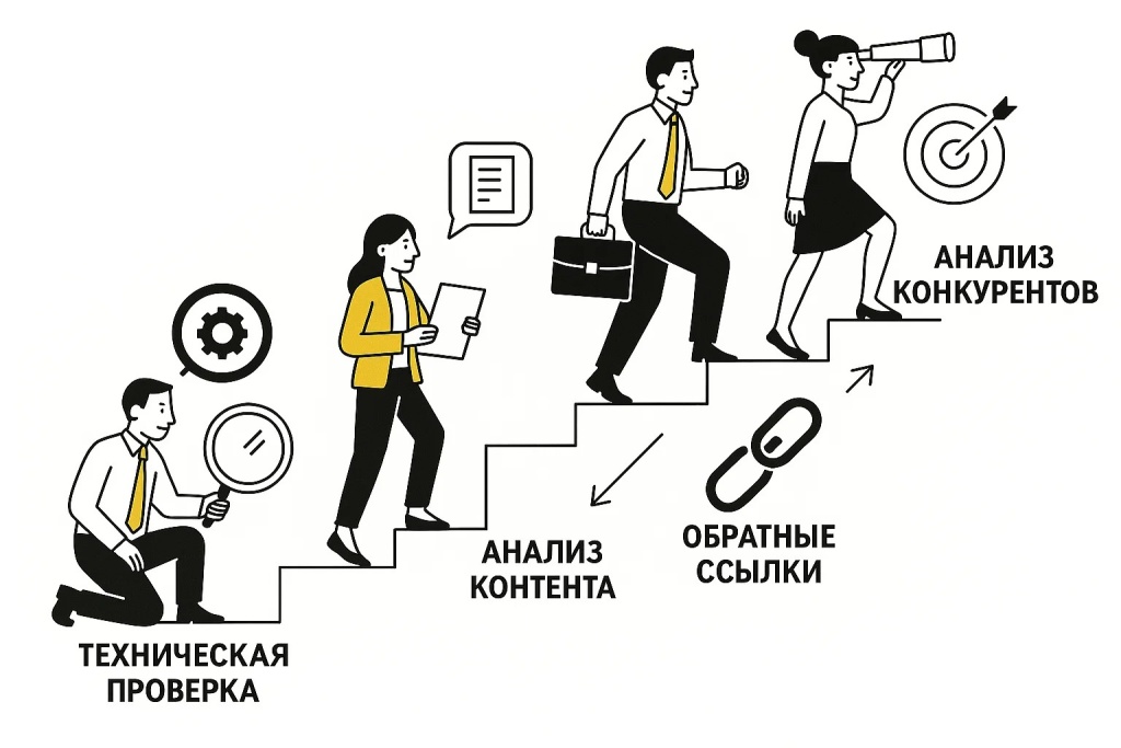 Этапы проведения SEO анализа, включая техническую проверку и анализ конкурентов. Этапы проведения SEO анализа, включая техническую проверку и анализ конкурентов.
