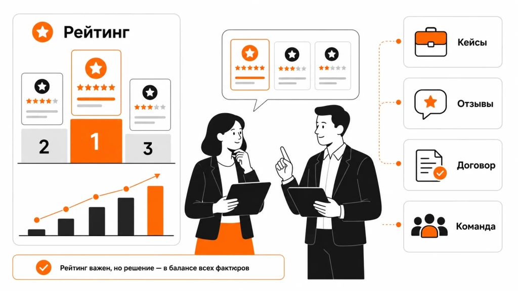 Выбор SEO-агентства по кейсам, отзывам, договору, команде и рейтингу. 