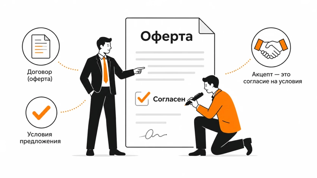 Акцепт простыми словами как согласие на условия оферты. 