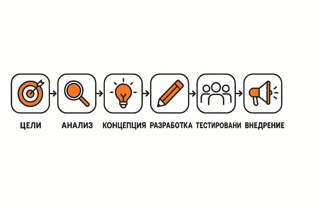 Этапы разработки проекта: цели, анализ, концепция, тестирование и внедрение