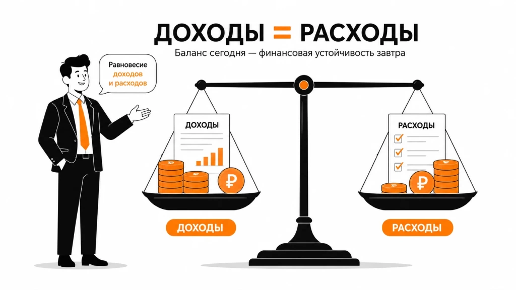 Доходы и расходы в точке безубыточности на весах. 