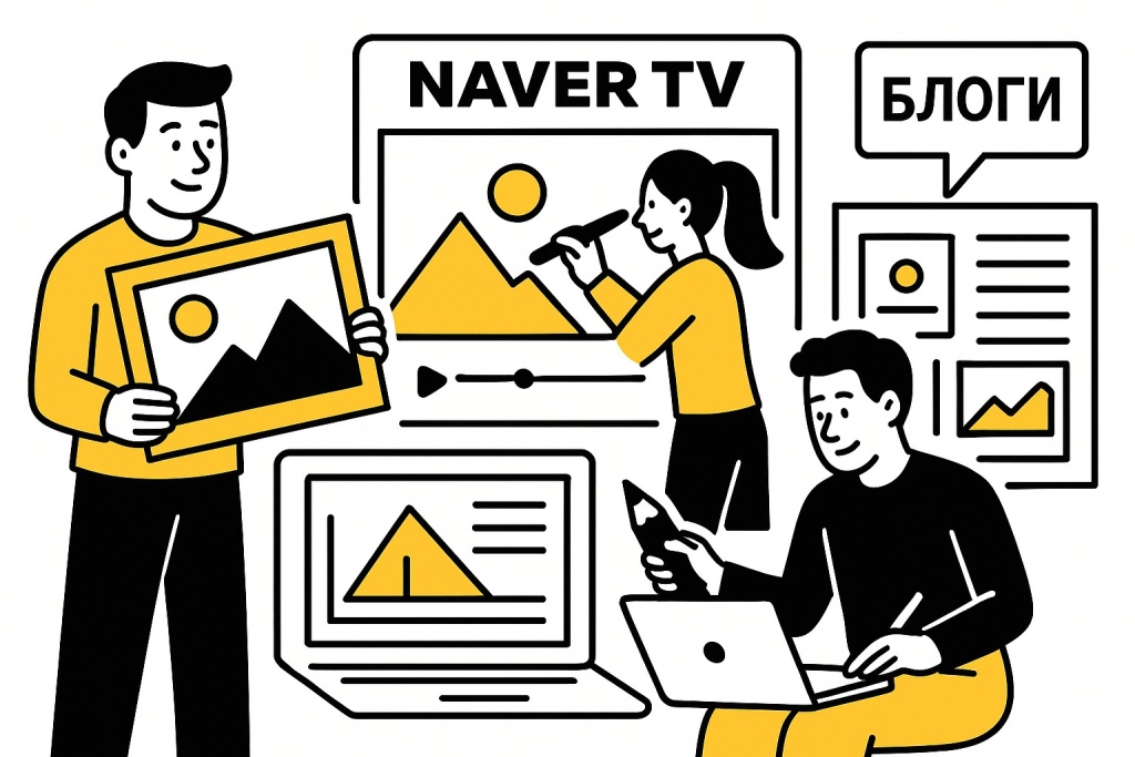 Vizualnyj kontent i multimedia v prodvizhenii.jpeg Визуальный контент для продвижения в Naver с видео и инфографикой.