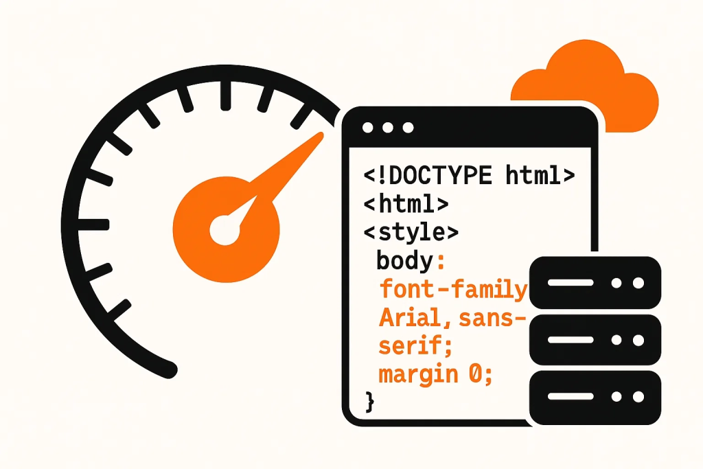 Audit-teh-sostoyaniya-i-skorosti.jpg Иллюстрация технического аудита: спидометр скорости, код и символ сервера в деловом векторном стиле.