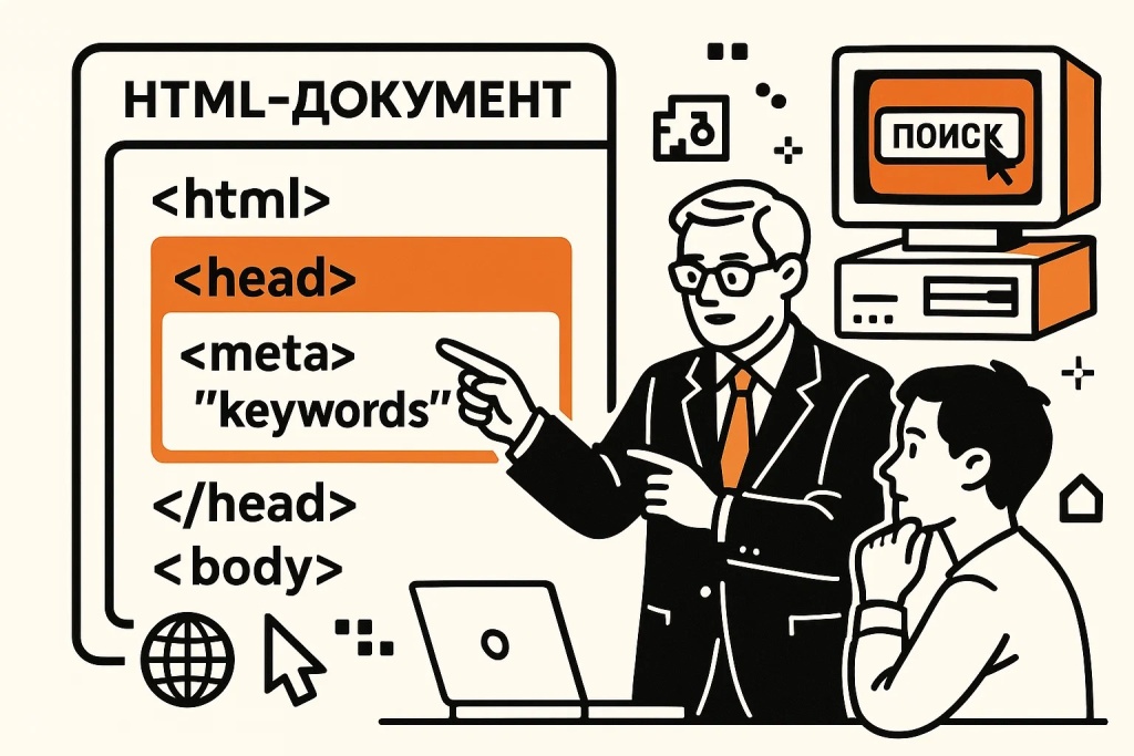 html-dokument-meta-tegi-seo-optimizatsiya.jpg HTML документ с meta тегами keywords для SEO оптимизации сайта.