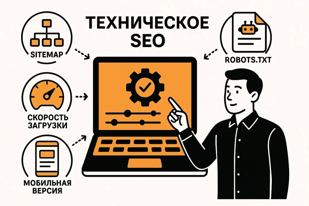 Основные элементы технического SEO включая sitemap скорость загрузки и мобильную адаптацию