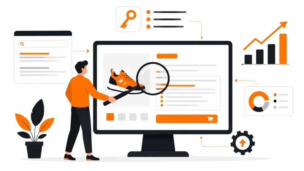 seo-optimizatsiya-opisaniya-tovara.webp SEO оптимизация описания товара с поиском и графиком роста.