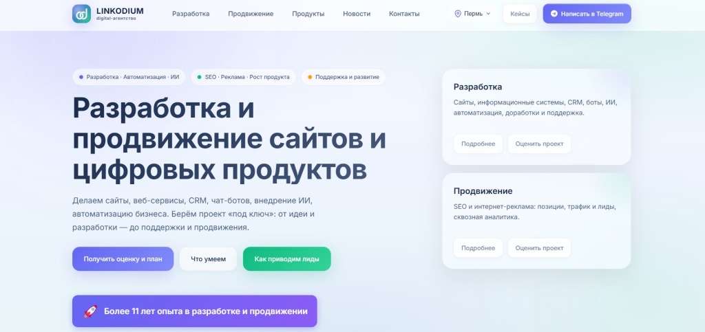 Главная страница агентства Linkodium.