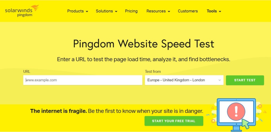 pingdom-website-speed-test-analiz-proizvoditelnosti.jpg Интерфейс сервиса Pingdom для тестирования скорости загрузки веб страниц и анализа производительности.