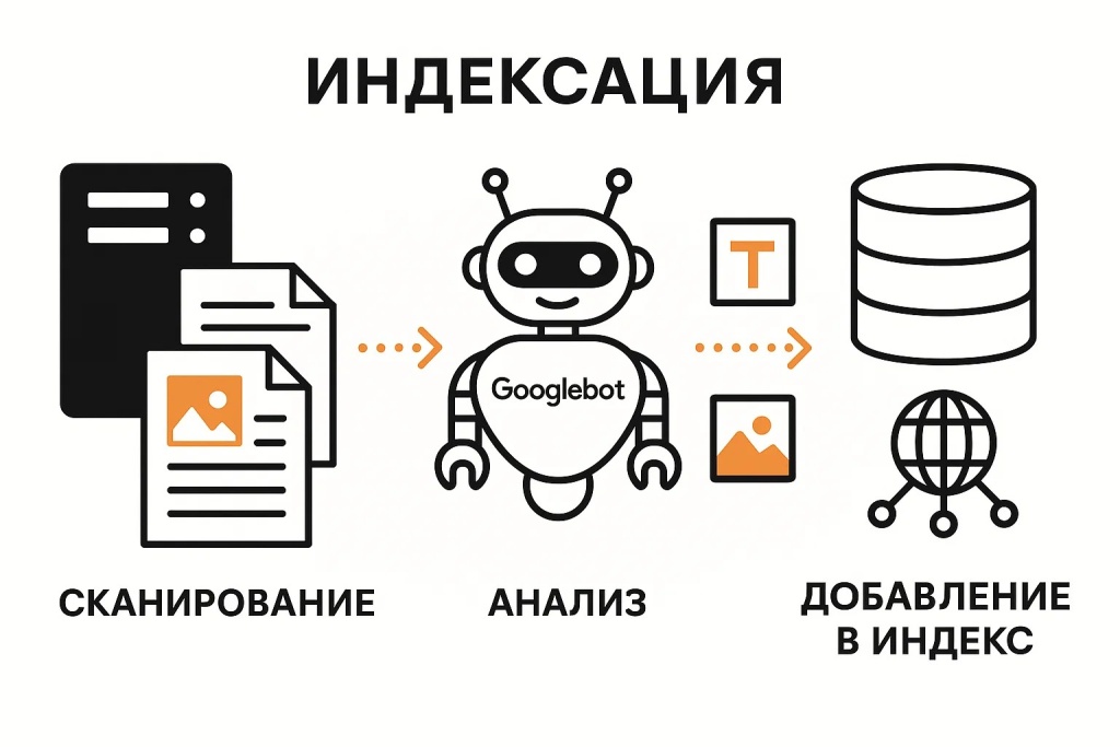 Процесс индексации сайта Googlebot сканирование анализ и добавление в индекс.