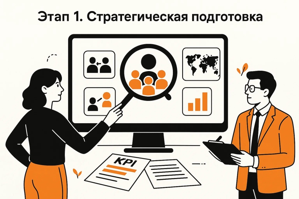 Первый этап стратегической подготовки рекламной кампании в Яндекс Директ с определением KPI.