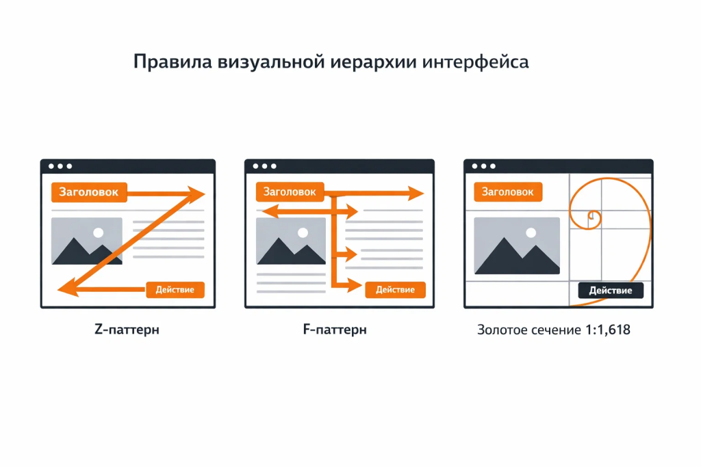 Правила визуальной иерархии: Z-паттерн, F-паттерн и золотое сечение.