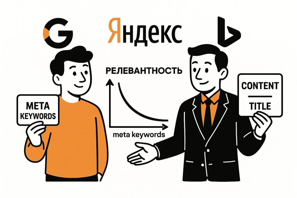 relevatnost-kontenta-meta-keywords-title.jpg Ключевые элементы влияющие на релевантность страницы включая мета теги и заголовки.
