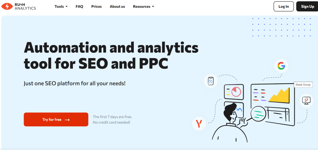 Платформа ruhh analytics с инструментами для автоматизации и анализа SEO и PPC.