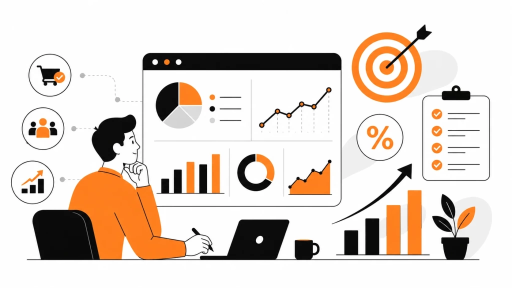 Цели маркетинговой стратегии KPI с графиками продаж и роста. 