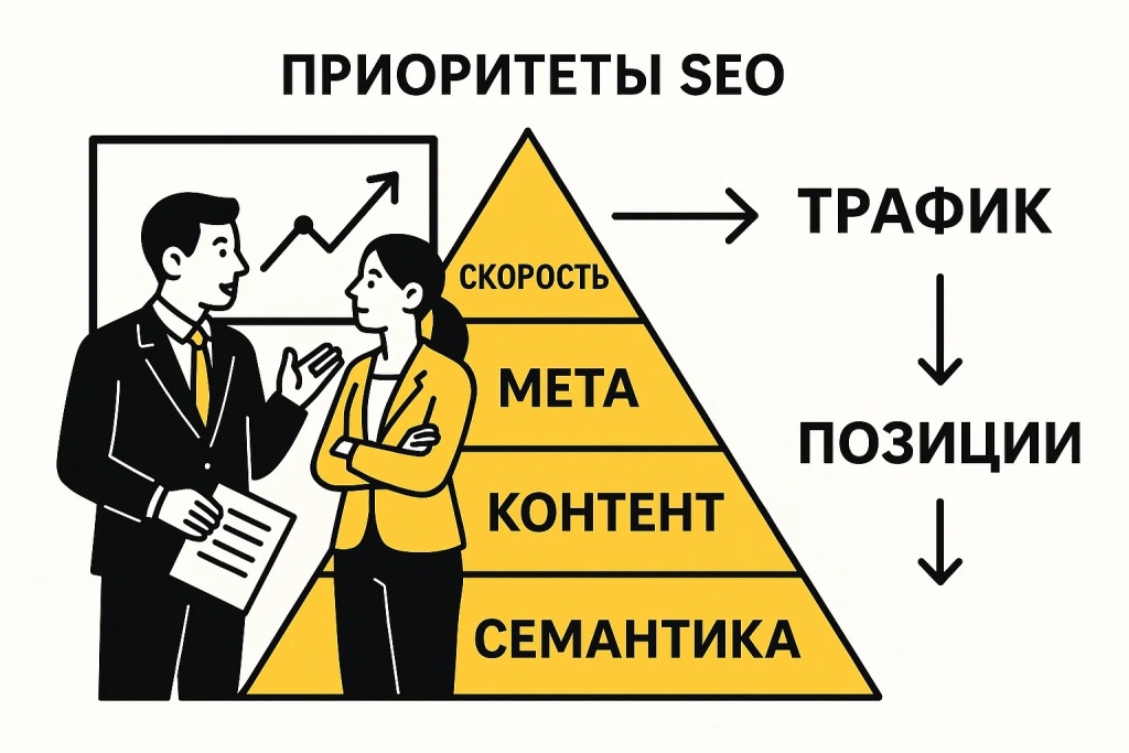 Приоритеты SEO с пирамидой важных элементов для обновления стратегии. Приоритеты SEO с пирамидой важных элементов для обновления стратегии.
