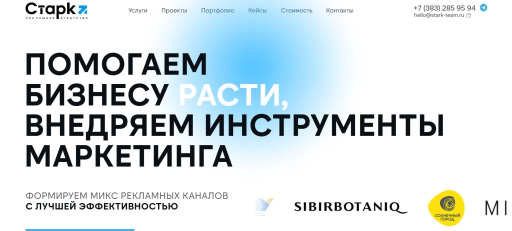 Главная страница агентства Stark Consulting Agency.