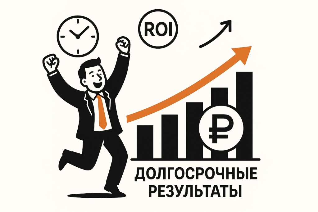Инфографика, демонстрирующая высокий возврат инвестиций и долгосрочные результаты SEO оптимизации Инфографика, демонстрирующая высокий возврат инвестиций и долгосрочные результаты SEO оптимизации