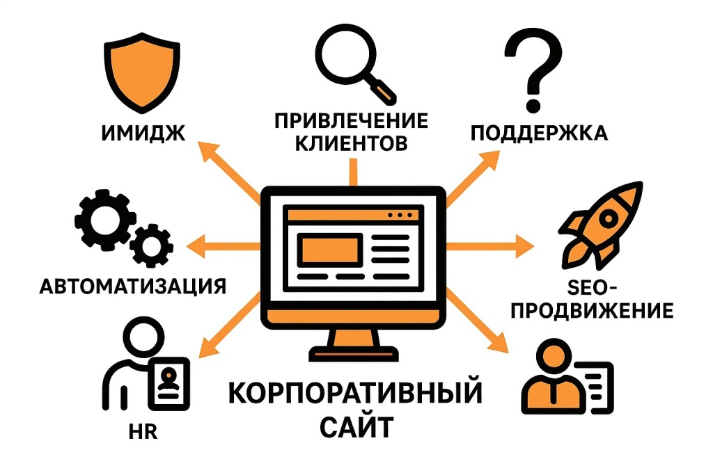 Основные преимущества корпоративного сайта включая создание имиджа привлечение клиентов и SEO продвижение