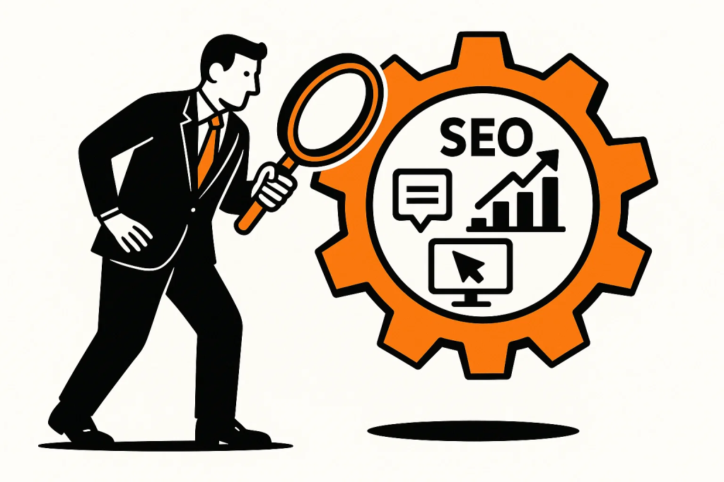 chto-takoe-digital-agentstvo.jpg Векторная иллюстрация, показывающая digital-агентство как ключевой механизм в современном бизнесе с иконками SEO и SMM.