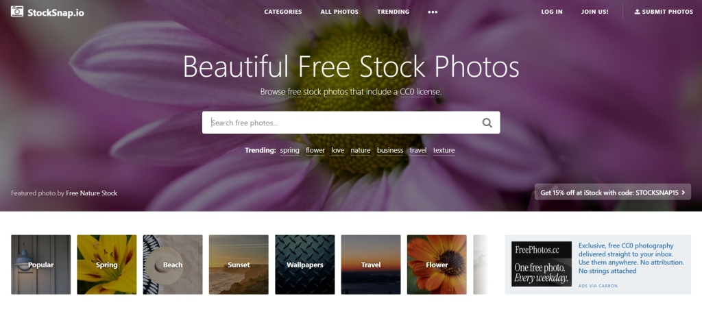 stocksnap-besplatnye-stokovye-foto-cc0.jpg Главная страница StockSnap с поиском и категориями бесплатных стоковых фото.