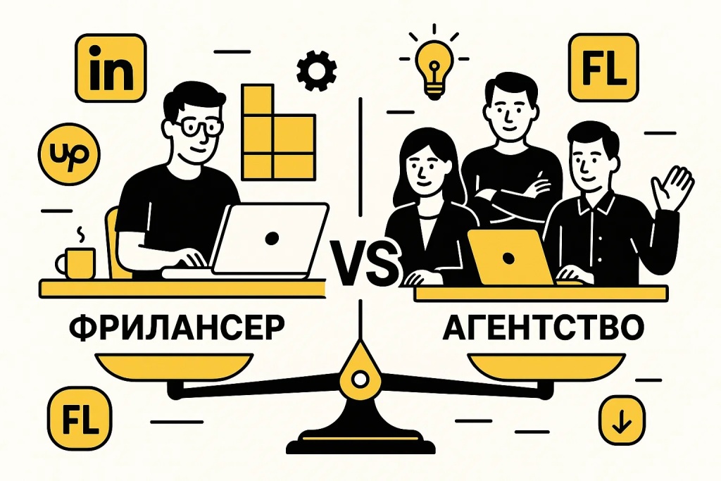 Сравнение фрилансера против агентства в SEO услугах для выбора подрядчика.