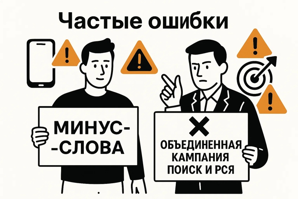 Распространенные ошибки настройки рекламы в Яндекс Директ включая неправильное использование минус слов
