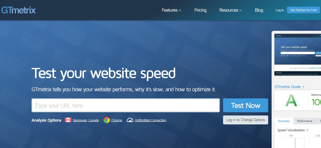 glavnaya-stranica-gtmetrix-test-skorosti-sajta.jpg Интерфейс сервиса GTmetrix для тестирования скорости загрузки и оптимизации веб сайта.