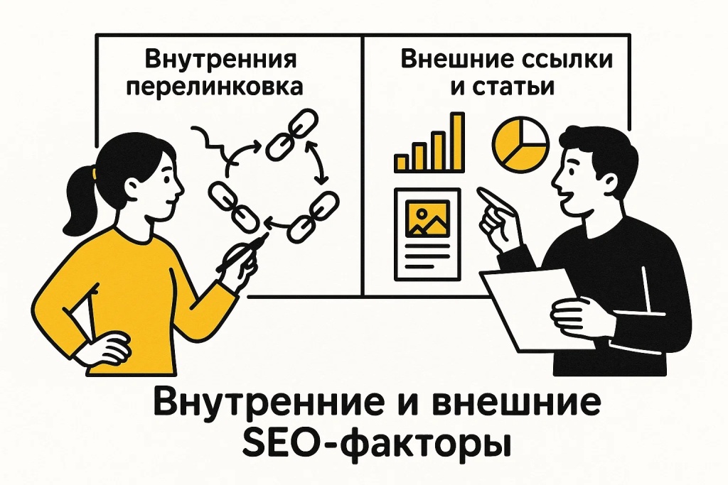 SEO-факторы карточки товара: внутренняя перелинковка и внешние ссылки.