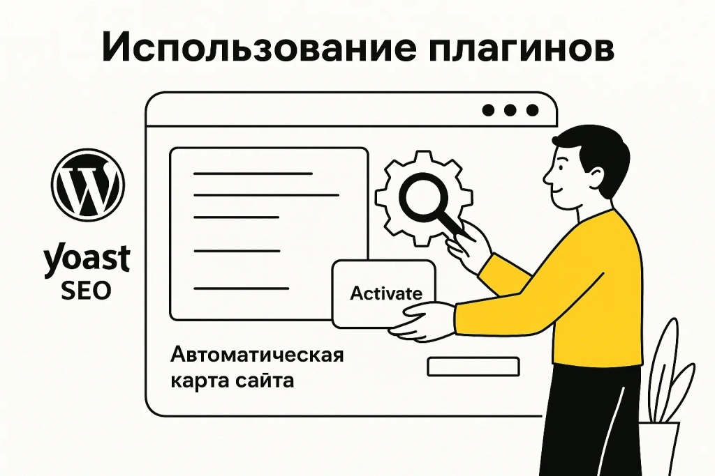 Активация плагина Yoast SEO в WordPress для автоматической карты сайта. Активация плагина Yoast SEO в WordPress для автоматической карты сайта.