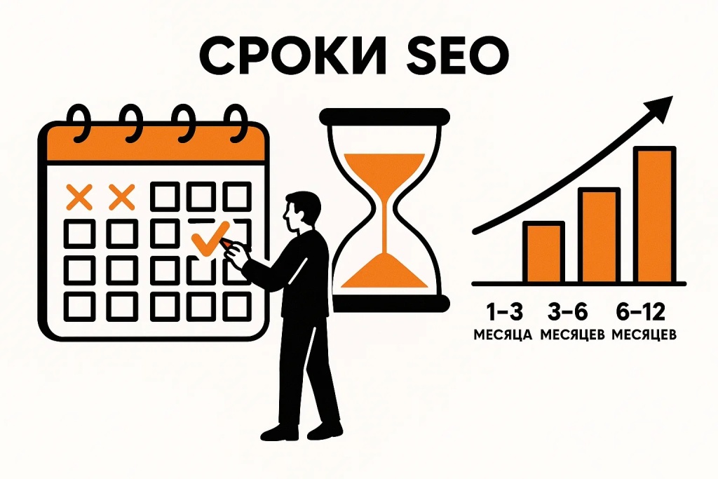 График ожидаемых сроков получения результатов от SEO оптимизации от одного до двенадцати месяцев