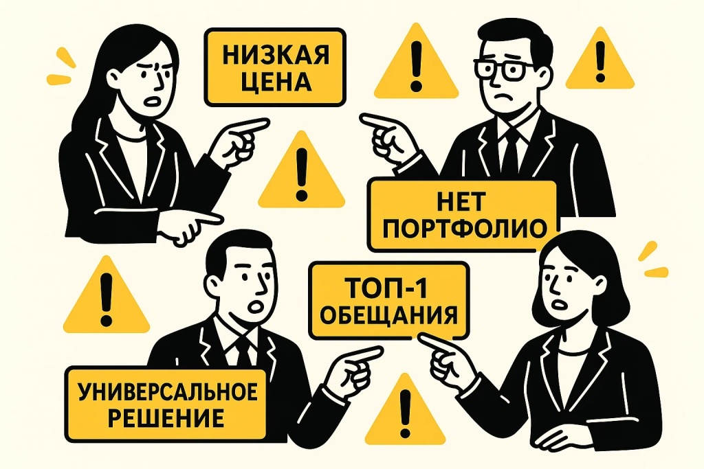 Ошибки при выборе SEO подрядчика — низкая цена, без портфолио, универсальные обещания. Ошибки при выборе SEO подрядчика — низкая цена, без портфолио, универсальные обещания.