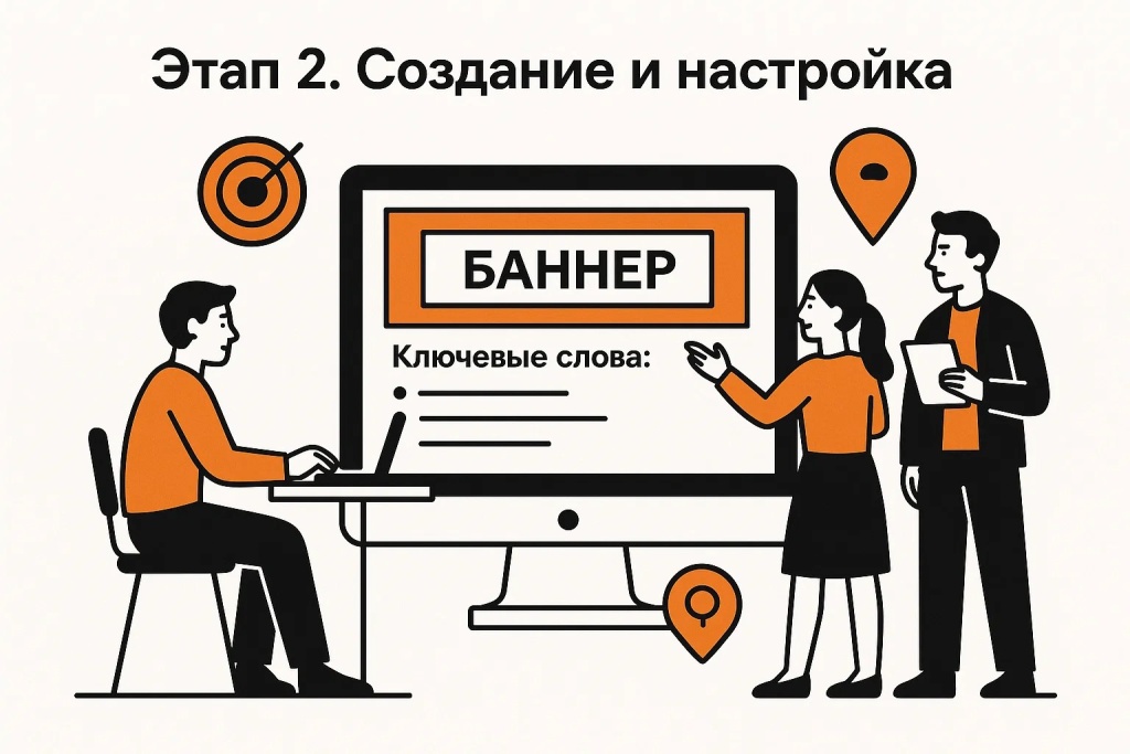 Второй этап настройки рекламной кампании в Яндекс Директ с созданием баннеров и подбором ключевых слов