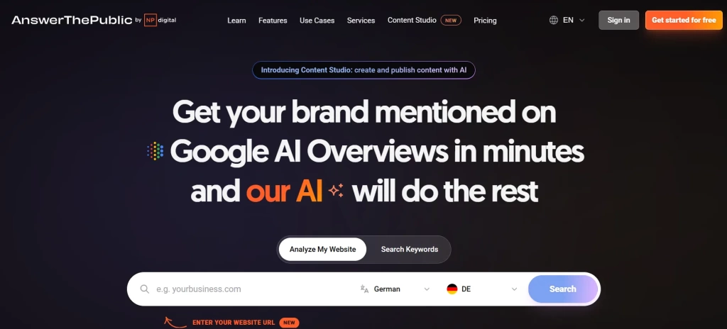 AnswerThePublic для поиска вопросов и идей ключевых слов