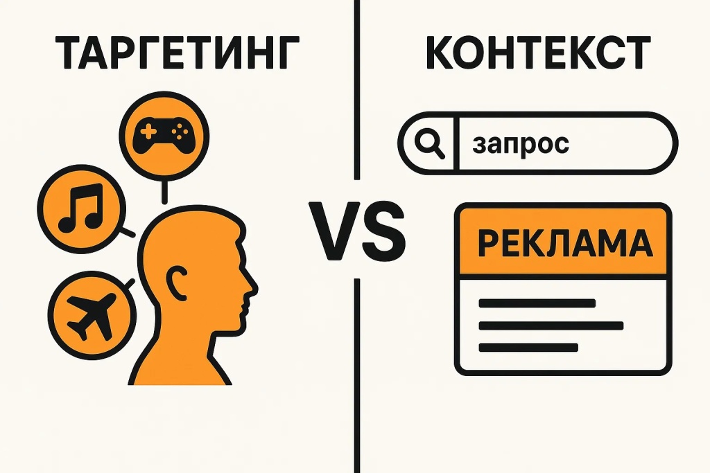Сравнительная схема контекстной рекламы по запросам и ретаргетинга для привлечения аудитории