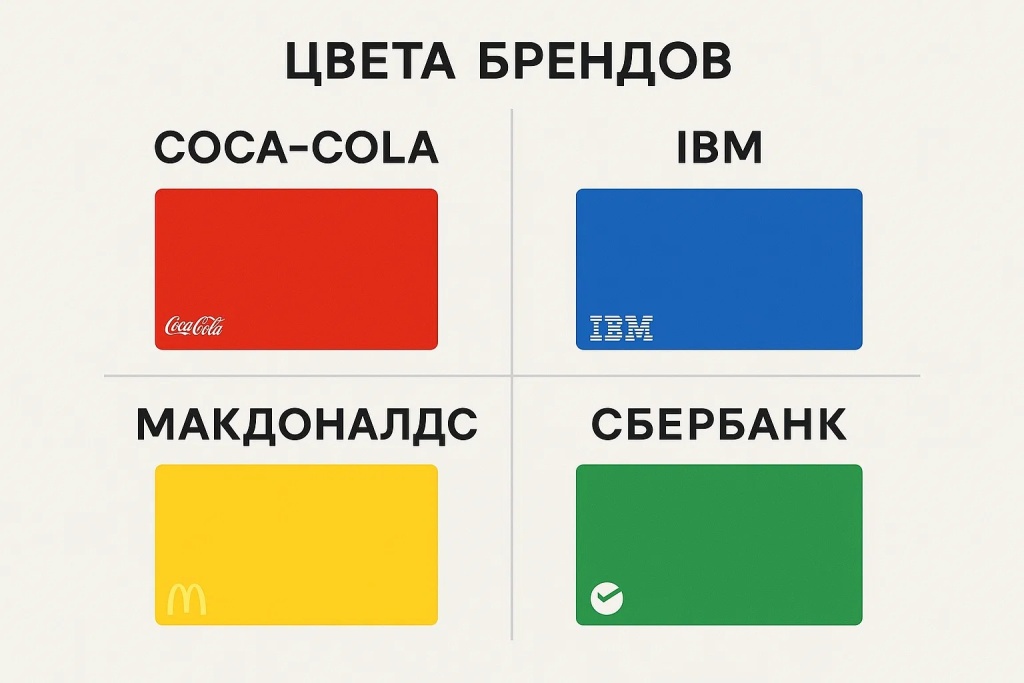 Цвета брендов Coca-Cola, IBM, Макдоналдс и Сбербанк в палитре с логотипами