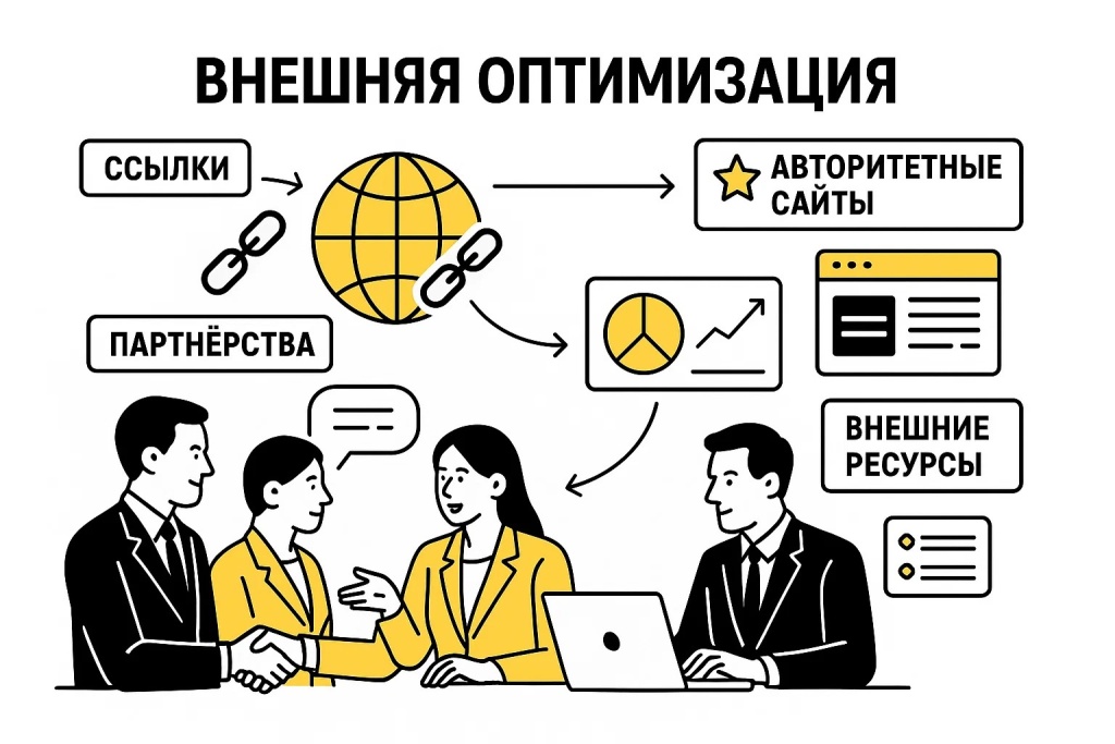 Внешняя оптимизация сайта с ссылками, партнёрствами и авторитетными внешними ресурсами. Внешняя оптимизация сайта с ссылками, партнёрствами и авторитетными внешними ресурсами.