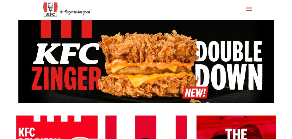 Логотип KFC с Полковником Сандерсом и рекламный баннер бургера Zinger Double Down.