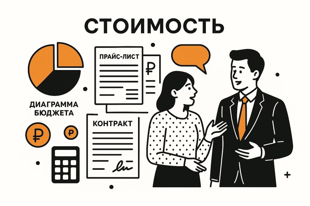 Элементы определяющие стоимость услуг включая диаграмму бюджета прайс лист и контракт