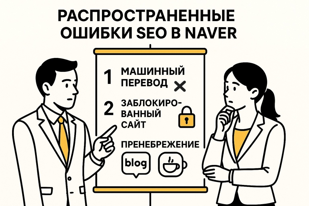 Rasprostranennye oshibki pri prodvizhenii v Naver.jpeg Распространенные ошибки SEO в Naver: машинный перевод, санкции и игнорирование платформ Naver.