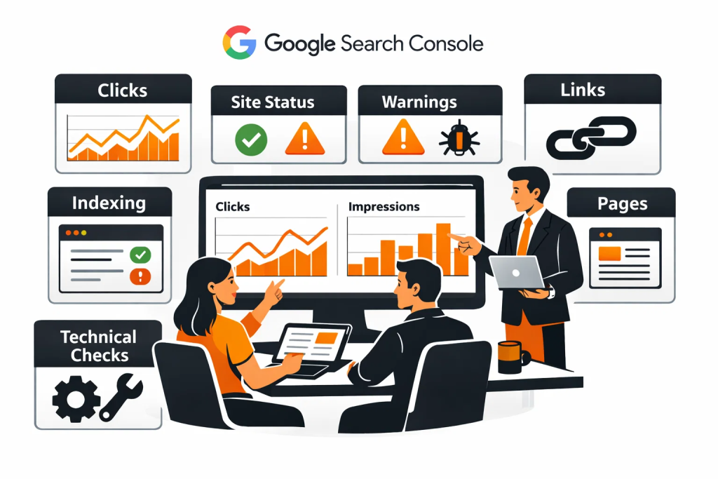 gsc-purpose-and-key-functions.png Иллюстрация ключевых функций Google Search Console для мониторинга сайта.