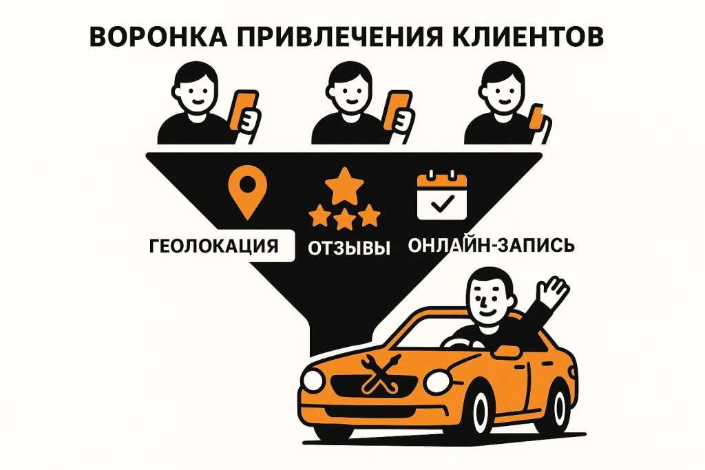 Эффективная воронка привлечения клиентов с использованием геолокации и онлайн записи Эффективная воронка привлечения клиентов с использованием геолокации и онлайн записи