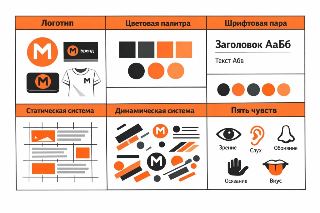 Базовые элементы и виды айдентики: логотип, палитра, шрифты, динамическая система.