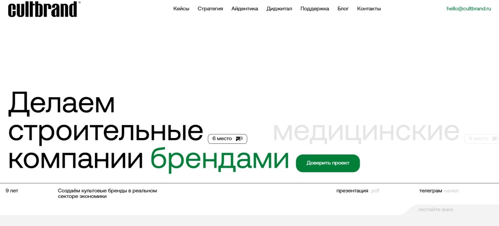 Главная страница агентства CULTBRAND.