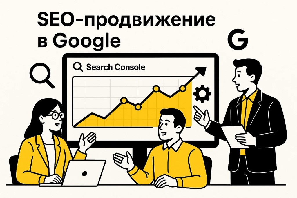 SEO продвижение в Google с анализом графика роста в Search Console.