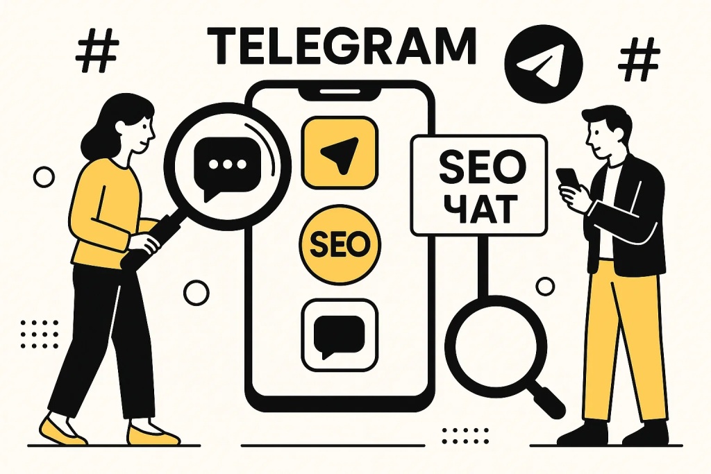 Люди участвуют в SEO-чате в Telegram для обмена опытом и общения в сообществе.